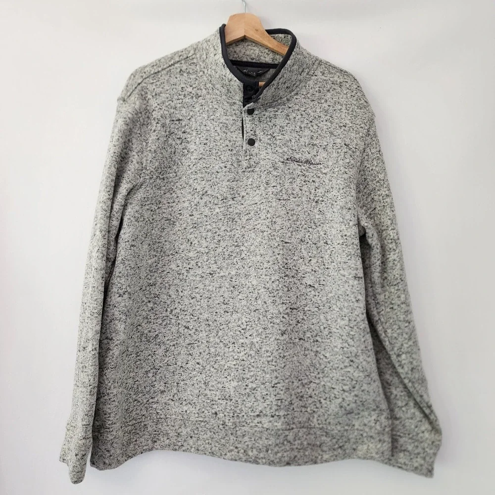 Eddie Bauer Heathered Grey Radiator Fleece Pullover 1/4 Snap Sweater Men size XL